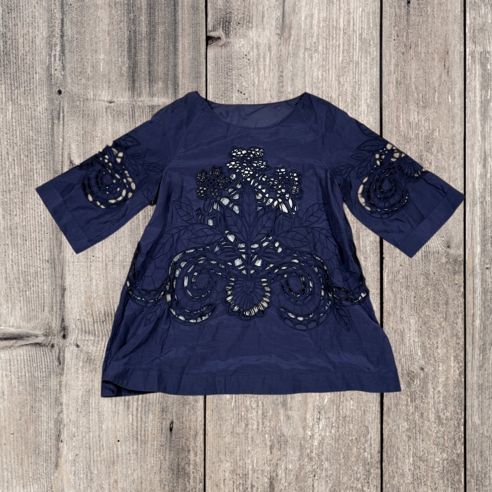 D&G Dolce Gabbana Purple‎ Sheer Cutout Embellished Top Medium Womens